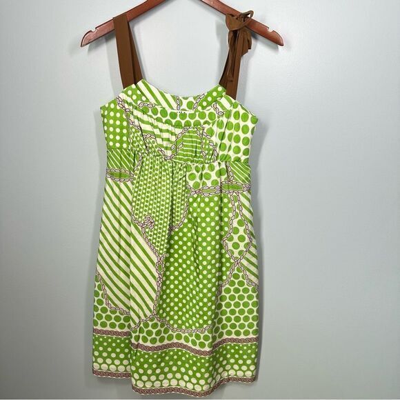 Tibi New York Anthropologie Silk Blend Green Brown Rope Sundress Size 2 Y2K‎ - Picture 1 of 9